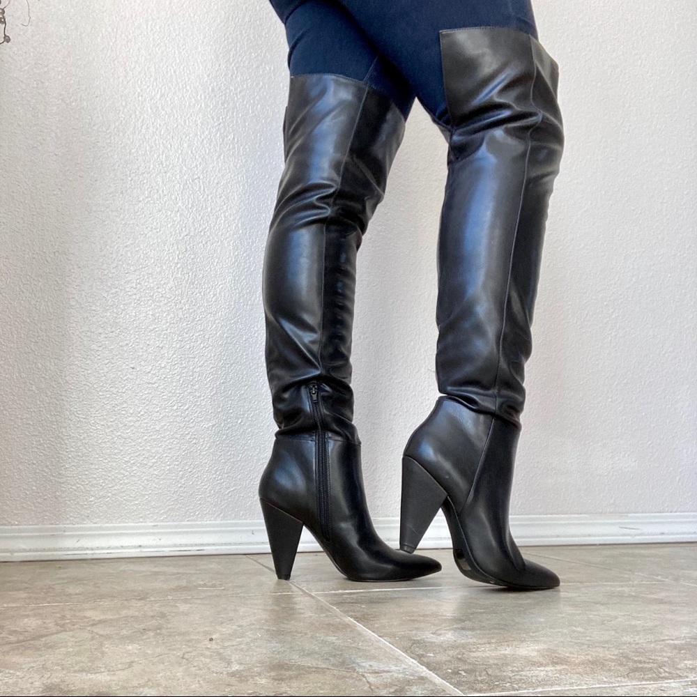 Call It Spring Black Thigh High Heeled Boots 8